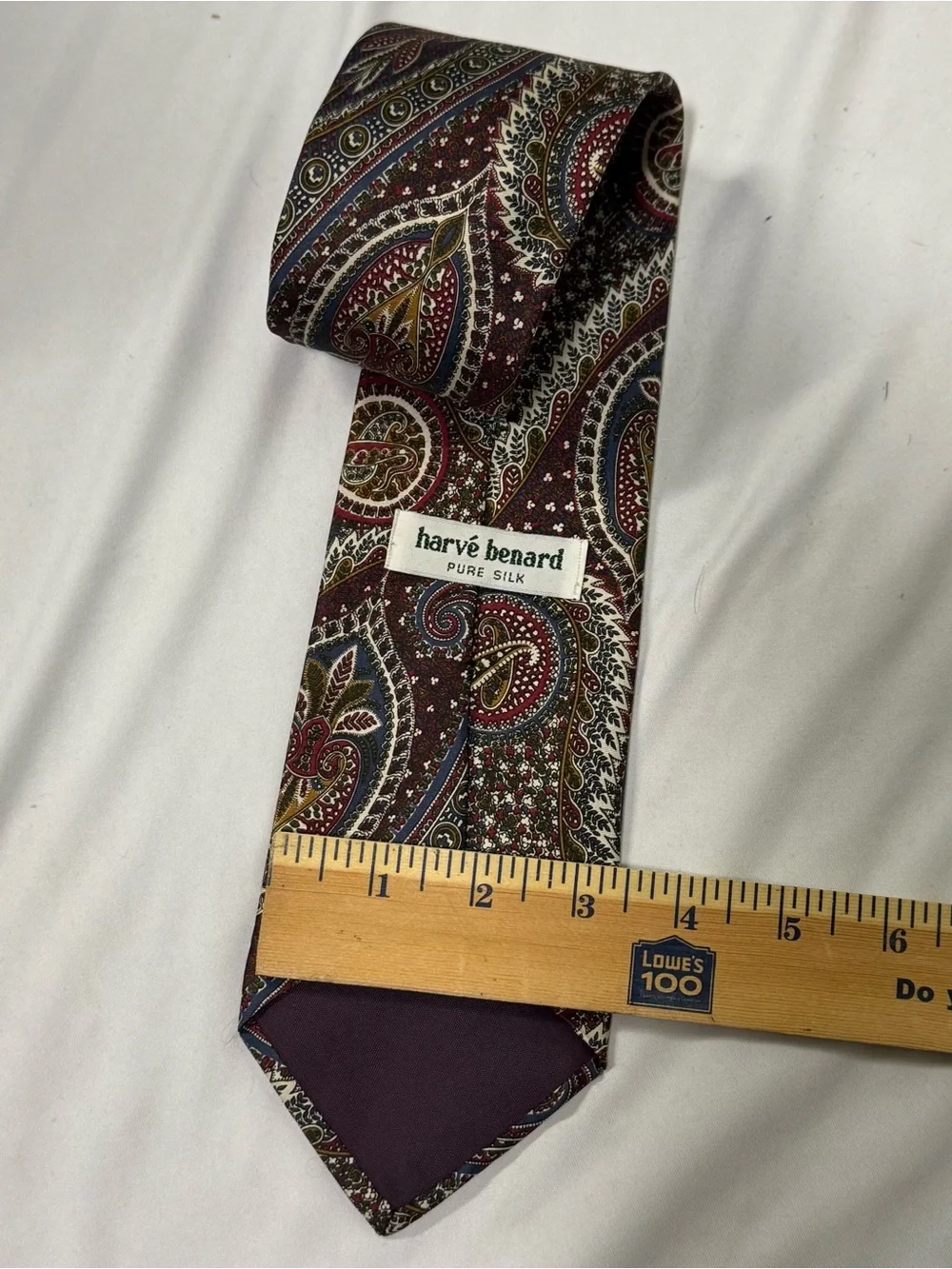Harvé Benard Burgundy Paisley Silk Tie with Gold and Navy Accents